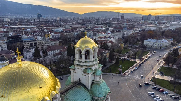 Aerial Shot Cathedral Saint Aleksandar Nevski Buildings Sofia Bulgaria — Stock Photo, Image