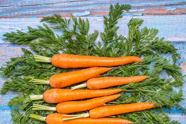 Top View Fresh Raw Carrots Wooden Table — Stock Photo, Image