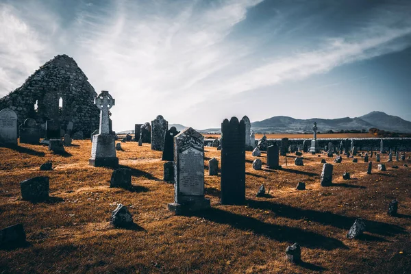 Cimitir Mare Pietre Funerare Pajiște Însorită — Fotografie, imagine de stoc