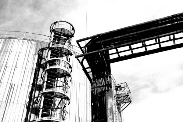 Grayscale Shot Industrial Plant Concept Industry — Stock Photo, Image