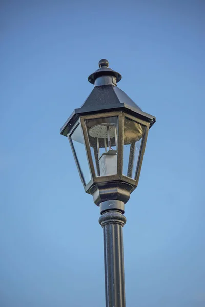 Vertical Shot Upper Part Street Lamp Plain Blue Sky Background — Stock Photo, Image