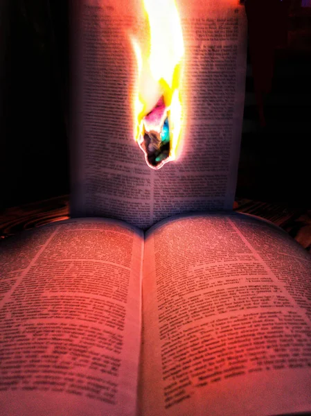 Vertical Shot Books Burning Paper Black Background — Stock Photo, Image