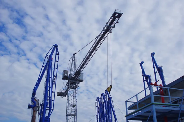 Tiro Ângulo Baixo Guindaste Construção Uma Planta Industrial — Fotografia de Stock