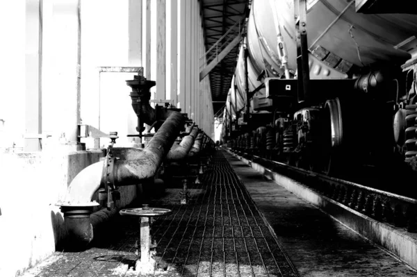 Uno Scatto Scala Grigi Impianto Industriale Concetto Industriale — Foto Stock