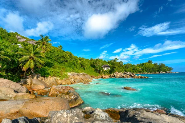 Ein Tropischer Strand Einem Sonnigen Tag Auf Den Seychellen Ostafrika — Stockfoto