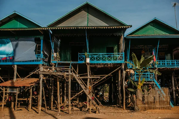 Três Cabines Madeira Com Varandas Cambodi — Fotografia de Stock