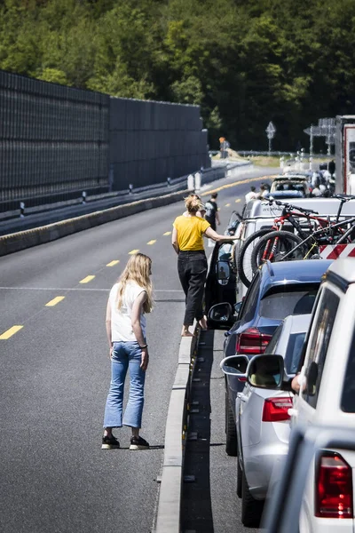 Autobahn Németország 2021 Május Autópálya Teljes Lezárása Autobahn Zárt Sávban — Stock Fotó