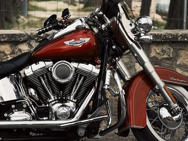 Skradin Croatia 2021 Red Harley Davidson Bike Engine Closeup — 스톡 사진