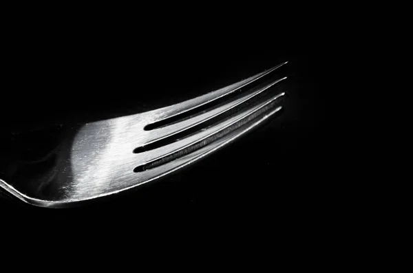Closeup Shot Metal Fork Black Background — Stock Photo, Image