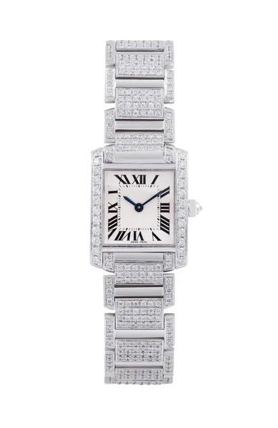 Plan Vertical Une Montre Luxe Avec Diamants Chiffres Romains Sur — Photo