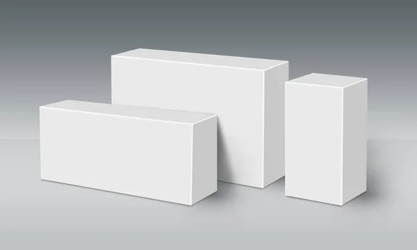3个三维白色盒子在地面上的示例 为您的设计准备了模型模板 包括裁剪路径 — 图库照片