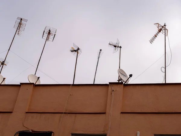 Low Angle Shot Antennas Roof House Dayli Stock Image