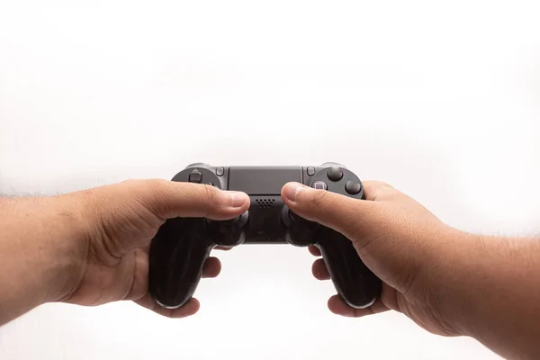 Sebuah Tembakan Jarak Dekat Dari Joystick Hitam Tangan — Stok Foto