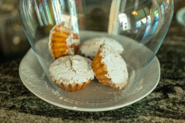 Closeup Shot Fresh Homemade Cupcakes Sugar Powder — Stock Photo, Image