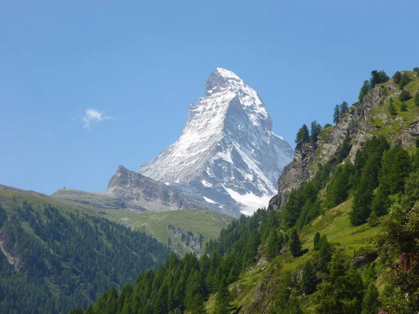 Een Prachtig Uitzicht Oude Binnenstad Met Matterhorn Berg Zermatt Zwitserland — Stockfoto