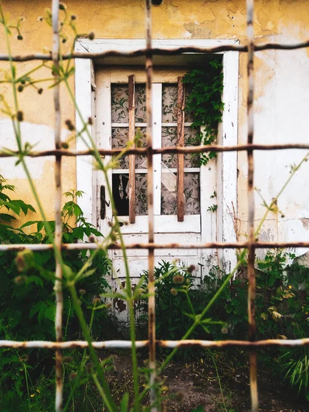 Eine Vertikale Aufnahme Einer Alten Tür Hinter Eisenstangen — Stockfoto