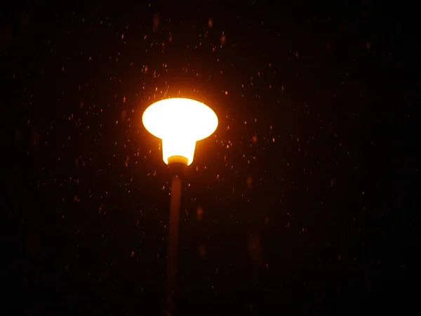 Nyugodt Kilátás Utcai Lámpára Hóban Éjszaka — Stock Fotó
