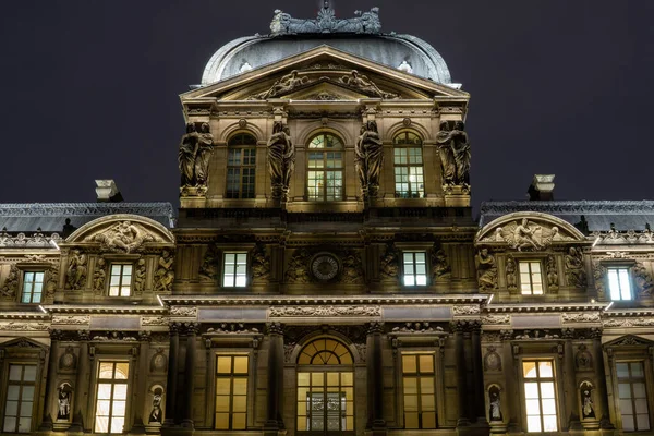 Louvren Paris Frankrike Natten — Stockfoto