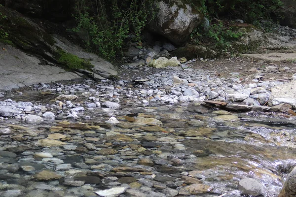 Primo Piano Ruscello Che Scorre Con Pietre — Foto Stock