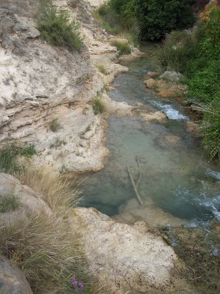 Естественный Вид Воду Текущую Вниз Течению Каменистым Ручьем Сельской Местности — стоковое фото