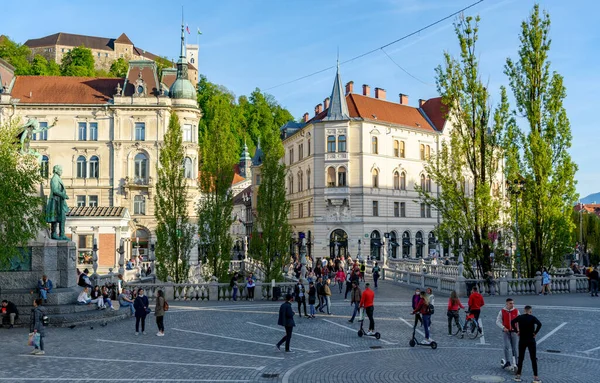 Ljubljana Slovenia May 2021 People Main Square City Ljubljana Slovenia — стоковое фото