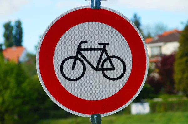 Een Bouwplaats Verbiedt Een Bord Doorgang Van Het Fietsverkeer Het — Stockfoto