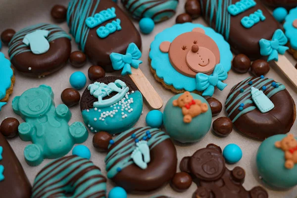 Primer Plano Galletas Chocolate Para Una Fiesta Revelación Género — Foto de Stock