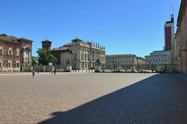 Turin Itália Maio 2021 Bela Vista Praça Castelo Palácio Madama — Fotografia de Stock