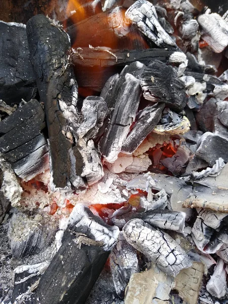 Vertical Shot Ash Burning Wood Bonfire Perfect Background — Stock Photo, Image