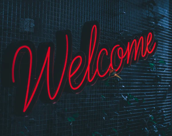 Welcome Neon Light Sign Hanging Wall — Stock Photo, Image