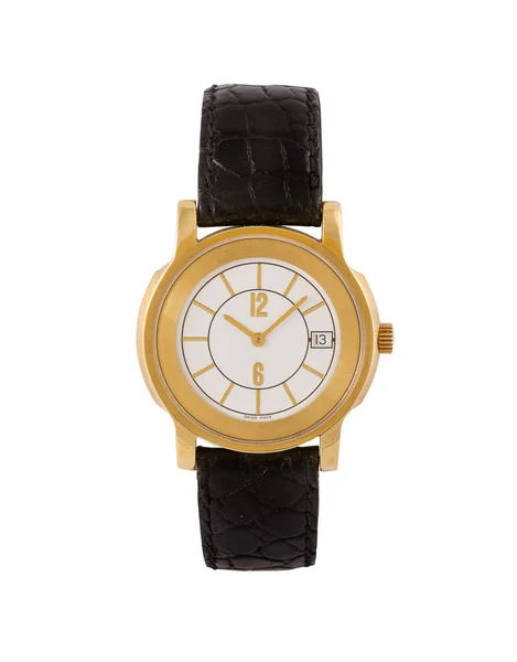 白い背景に現代の黄金の腕時計のクローズアップショット — ストック写真