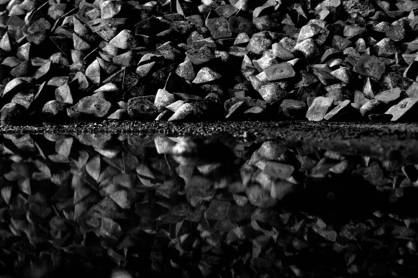 Grayscale Shot Stones Bay Reflected Water Surface — Stock Photo, Image
