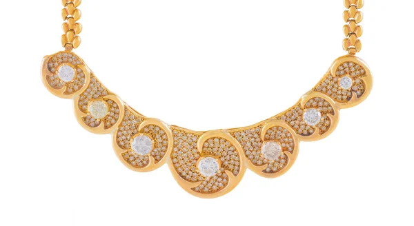 Eine Goldene Halskette Mit Diamanten Auf Weißem Hintergrund — Stockfoto