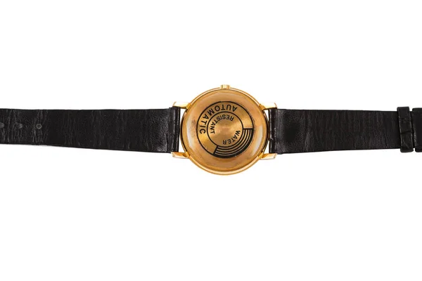 Gros Plan Une Montre Bracelet Noire Moderne Sur Fond Blanc — Photo