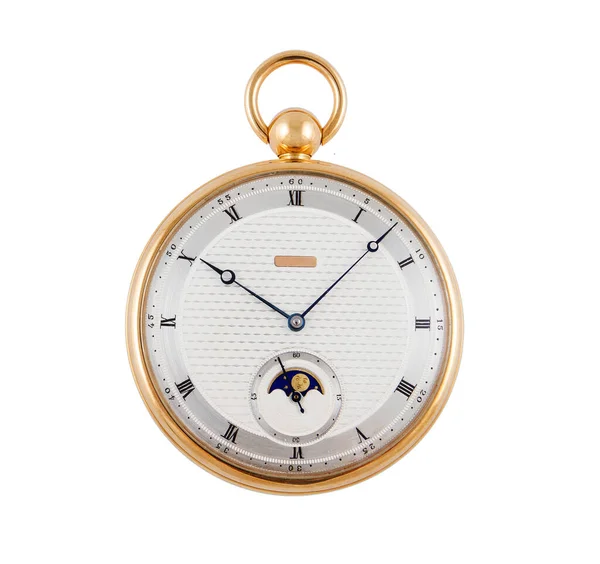 Een Close Shot Van Een Moderne Gouden Zakhorloge Een Witte — Stockfoto