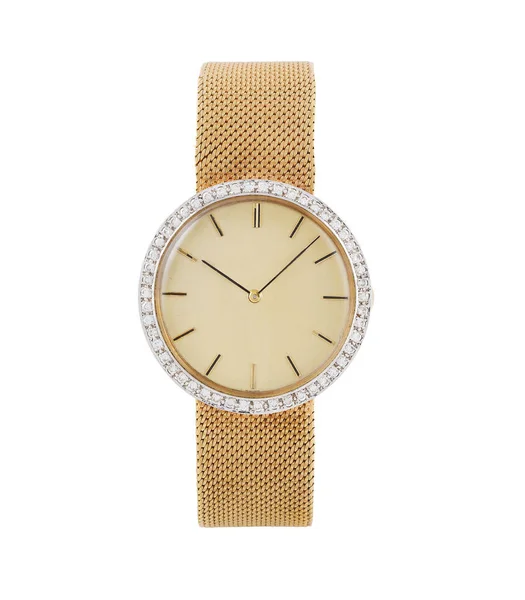 Nahaufnahme Einer Modernen Glänzenden Armbanduhr Auf Weißem Hintergrund — Stockfoto
