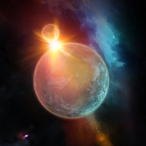 Uma Arte Celestial Com Planetas Sol Por Trás Das Estrelas — Fotografia de Stock