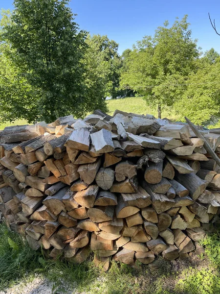 Ein Haufen Gestapeltes Brennholz Der Natur — Stockfoto