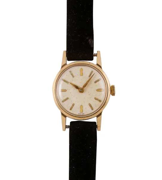 白い背景に現代的なブラックの腕時計のクローズアップショット — ストック写真
