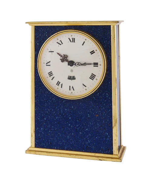 Een Close Shot Van Een Blauw Bureau Horloge Een Witte — Stockfoto