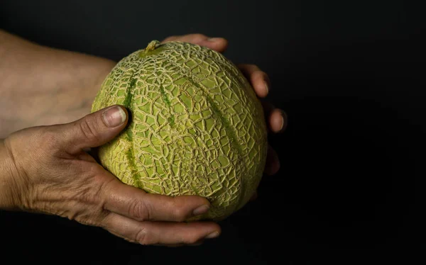 Kantaloupe Melon Svart Bakgrund Mörk Mat — Stockfoto
