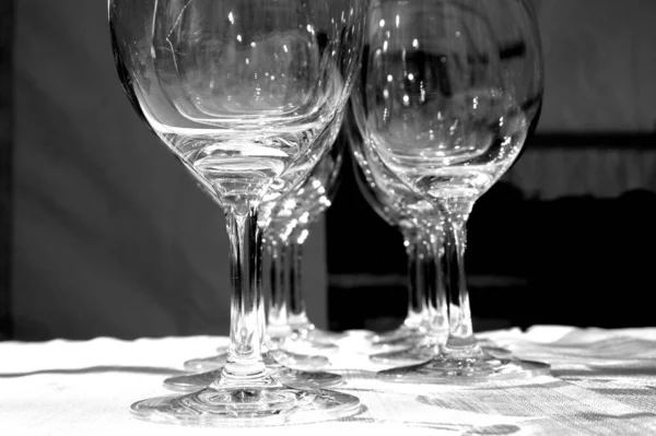 Grayscale Shot Empty Glasses — Stock Photo, Image