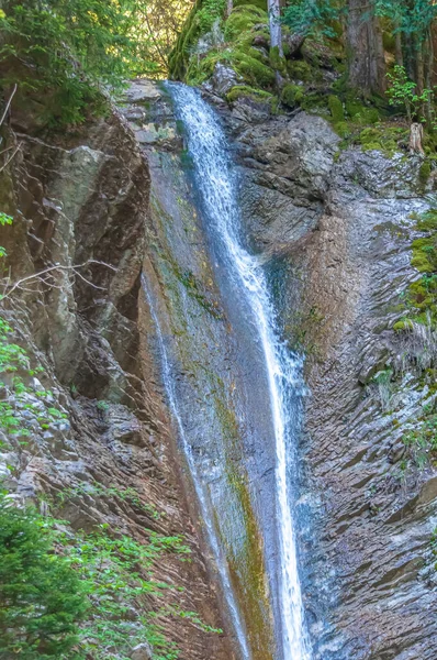 Tiro Vertical Uma Cachoeira Fluindo Semsales Suíça — Fotografia de Stock