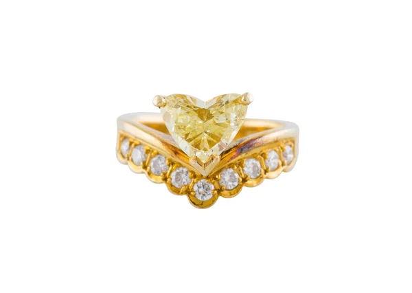 Anel Feminino Dourado Com Diamantes Isolados Fundo Branco — Fotografia de Stock