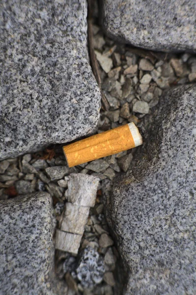 Dos Colillas Cigarrillo Entre Las Rocas —  Fotos de Stock