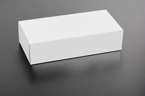 Uma Caixa Tecido Branca Branco Superfície Cinza Brilhante Série Mock — Fotografia de Stock