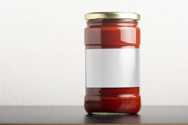 Tomato Paste Glassy Jar Cap Table Editable Mock Series Template — Stock Photo, Image