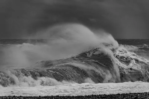 Grayscale Shot Wavy Sea Stormy Sky — Φωτογραφία Αρχείου