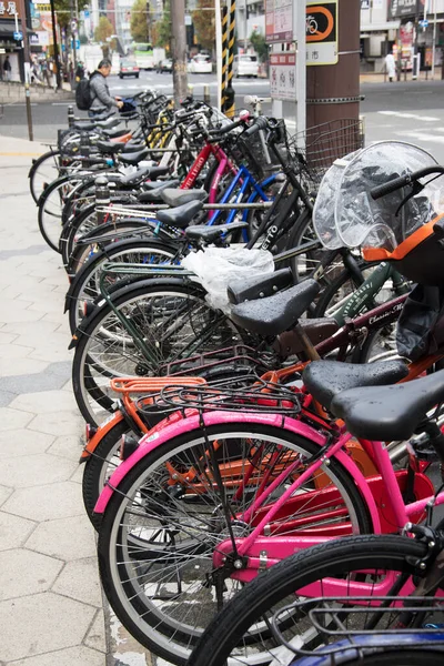 Osaka Japan Dec 2019 Many Bicycles Parked Footpath Namba Street — Stock Photo, Image