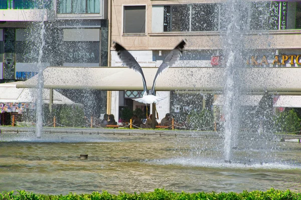 Omonia Platz Zentrum Von Athen Brunnen Und Momentaufnahme Der Straße — Stockfoto